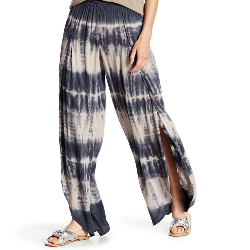 Young Fabulous & Broke Tie-Dye Wide Leg Split Pants in Navy and Cream